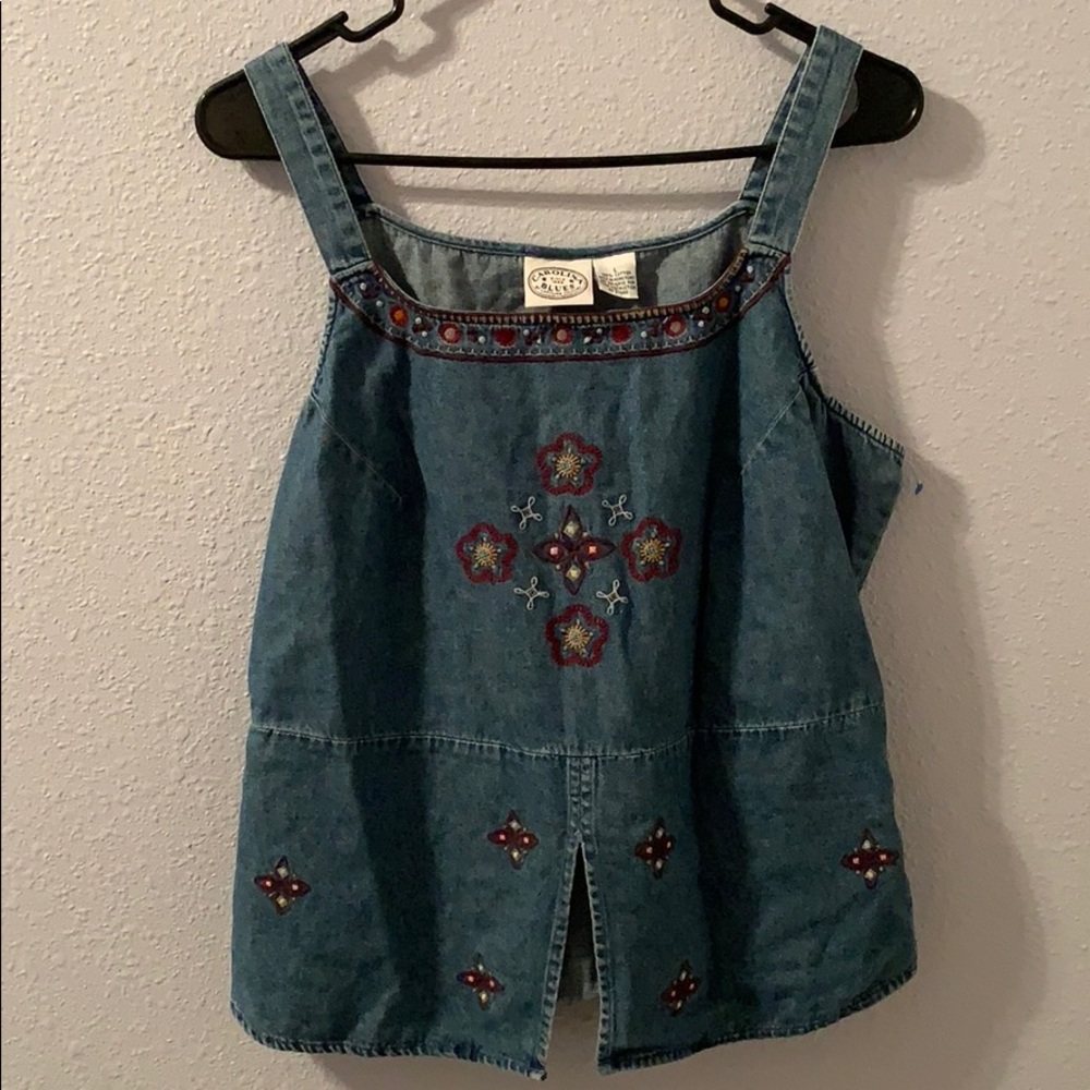 Denim tank top with designs